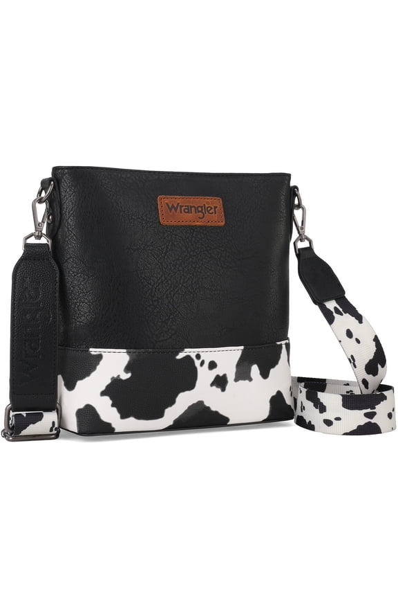 Wrangler Crossbody Purses for Women Two Tone Crossbody Bags Women Purses and Handbags, Cow Print-Black