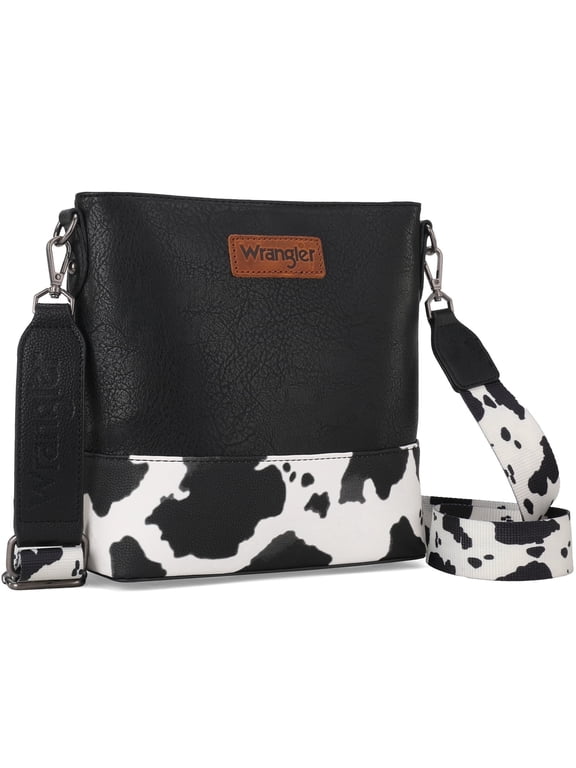 Wrangler Crossbody Purses for Women Two Tone Crossbody Bags Women Purses and Handbags, Cow Print-Black