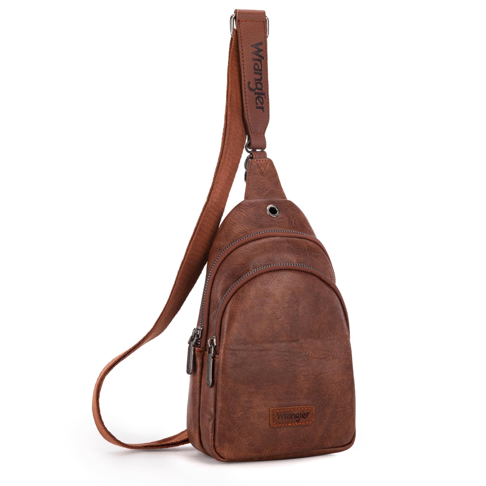 Wrangler Small Crossbody Sling Bags for Women Fanny Packs Chest Bag for Travel Gift, Dark Brown