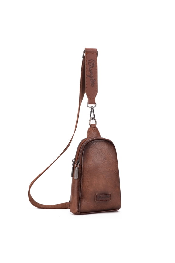 Wrangler Crossbody Sling Bags for Women Cross Body Fanny Pack Purse with Detachable Strap Zipper 7.5 "H, Distressed-Dark Brown