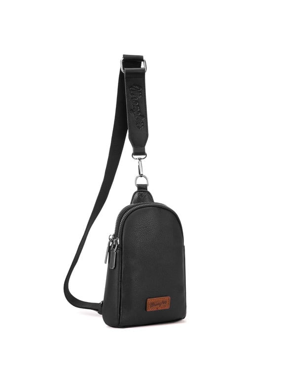 Wrangler Sling Bag for Women with Detachable Strap and Zipper, Lychee-Black