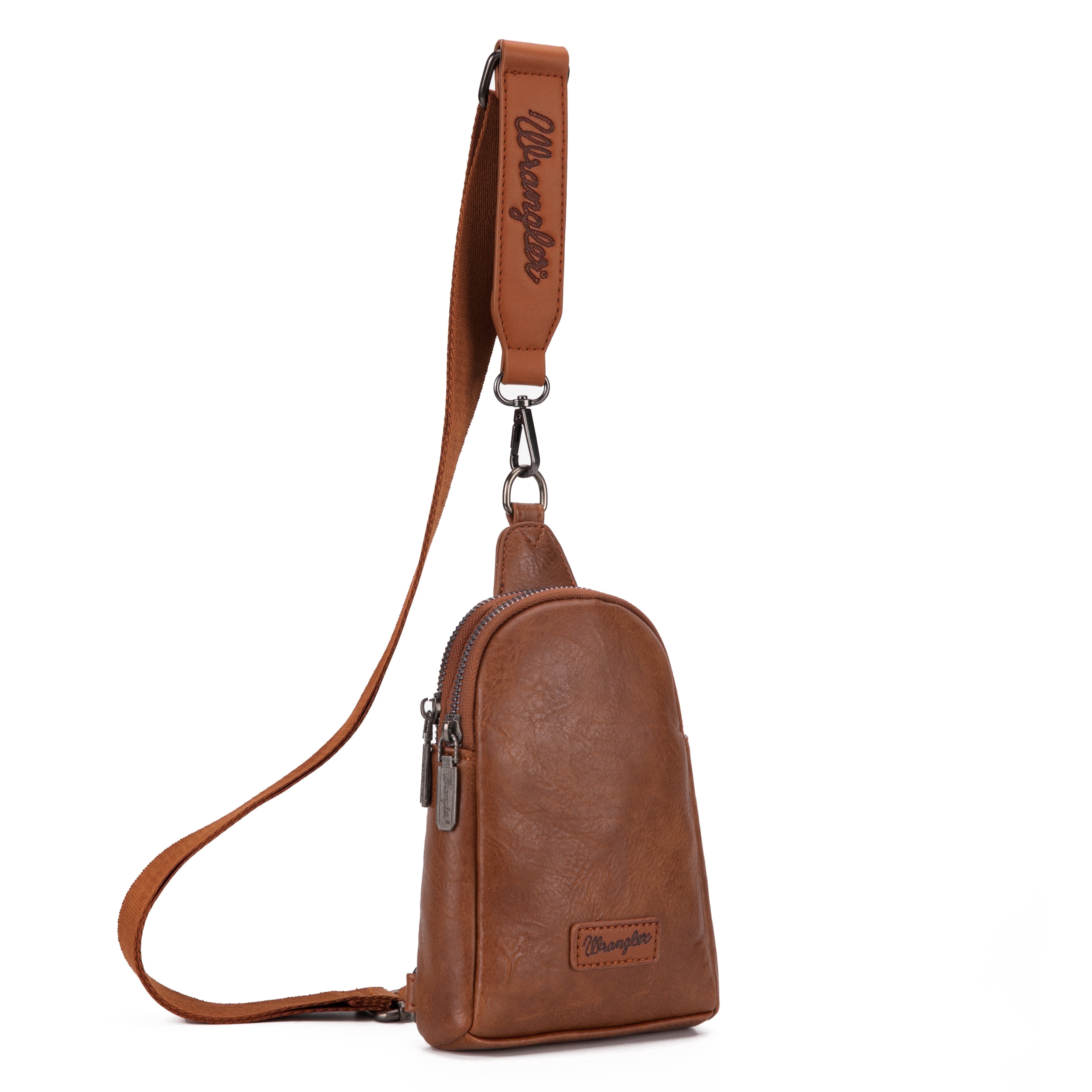 Wrangler Crossbody Sling Bags for Women Cross Body Fanny Pack Purse with Detachable Strap Zipper 7.5 "H, Brown