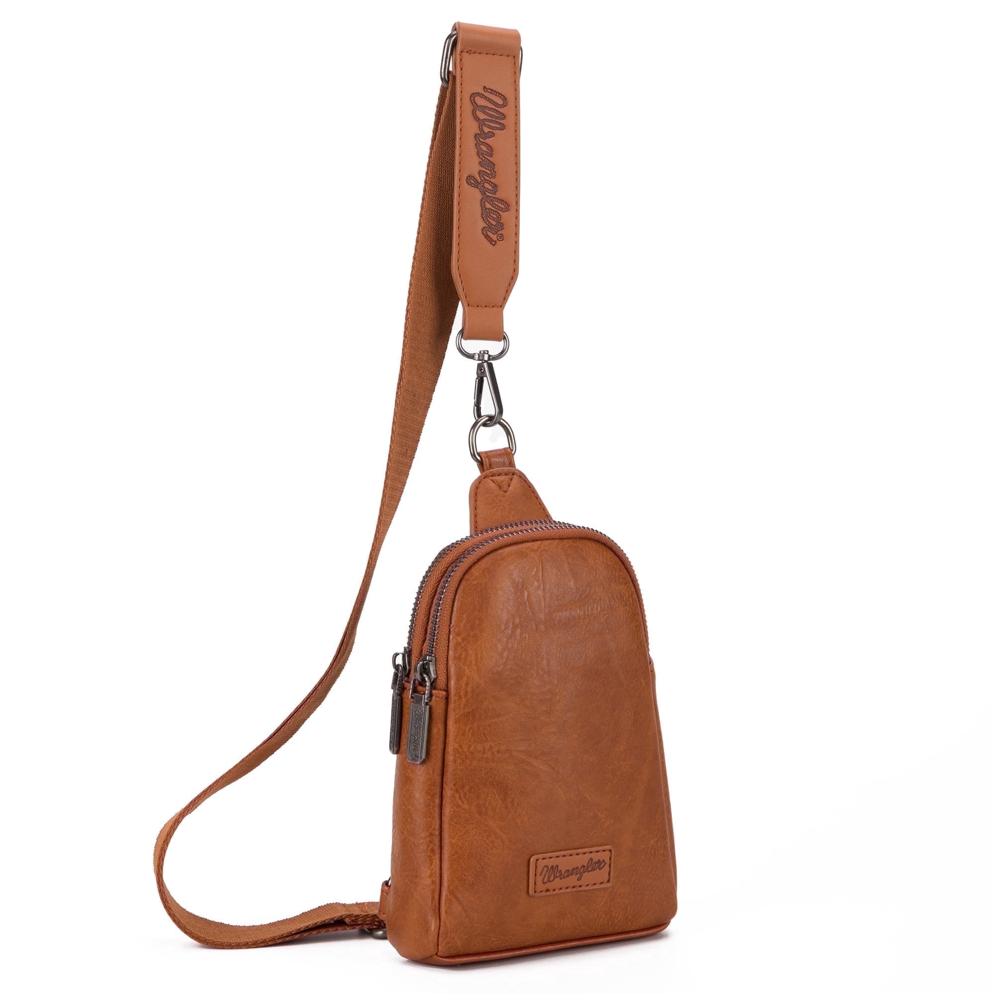 Wrangler Crossbody Sling Bags for Women Cross Body Fanny Pack Purse with Detachable Strap Zipper 7.5 "H, Light Brown