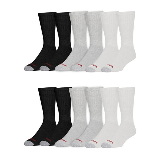 Wrangler Cushioned Crew Work Socks, Size 6-12, White/Gray/Black, 12 Pairs
