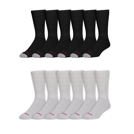 Wrangler Cushioned Crew Work Socks, Size 6-12, Gray/Black, 12 Pairs