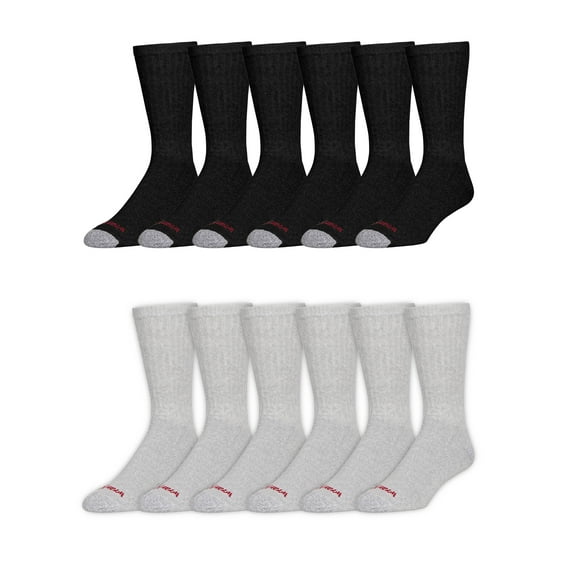 Wrangler Cushioned Crew Work Socks, Size 6-12, Gray/Black, 12 Pairs