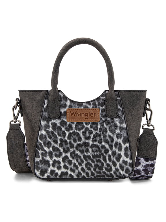 Wrangler Cute Animal Print Purse for Women Mini Fun Size Tote with Crossbody Strap Stylish and Versatile Animal Print Purse, Black