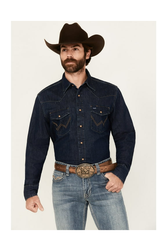 Men's Medium Wash Denim Long Sleeve Snap Western Shirt - 112361700 XX-