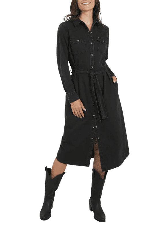 chinese dress ladies Wrangler Women's Dark Denim Washed Long Sleeve Western Shirt Dress main image 1