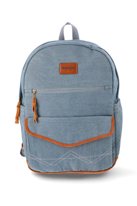 Unisex Denim and Faux Suede 17" Laptop Backpack, Washed Denim