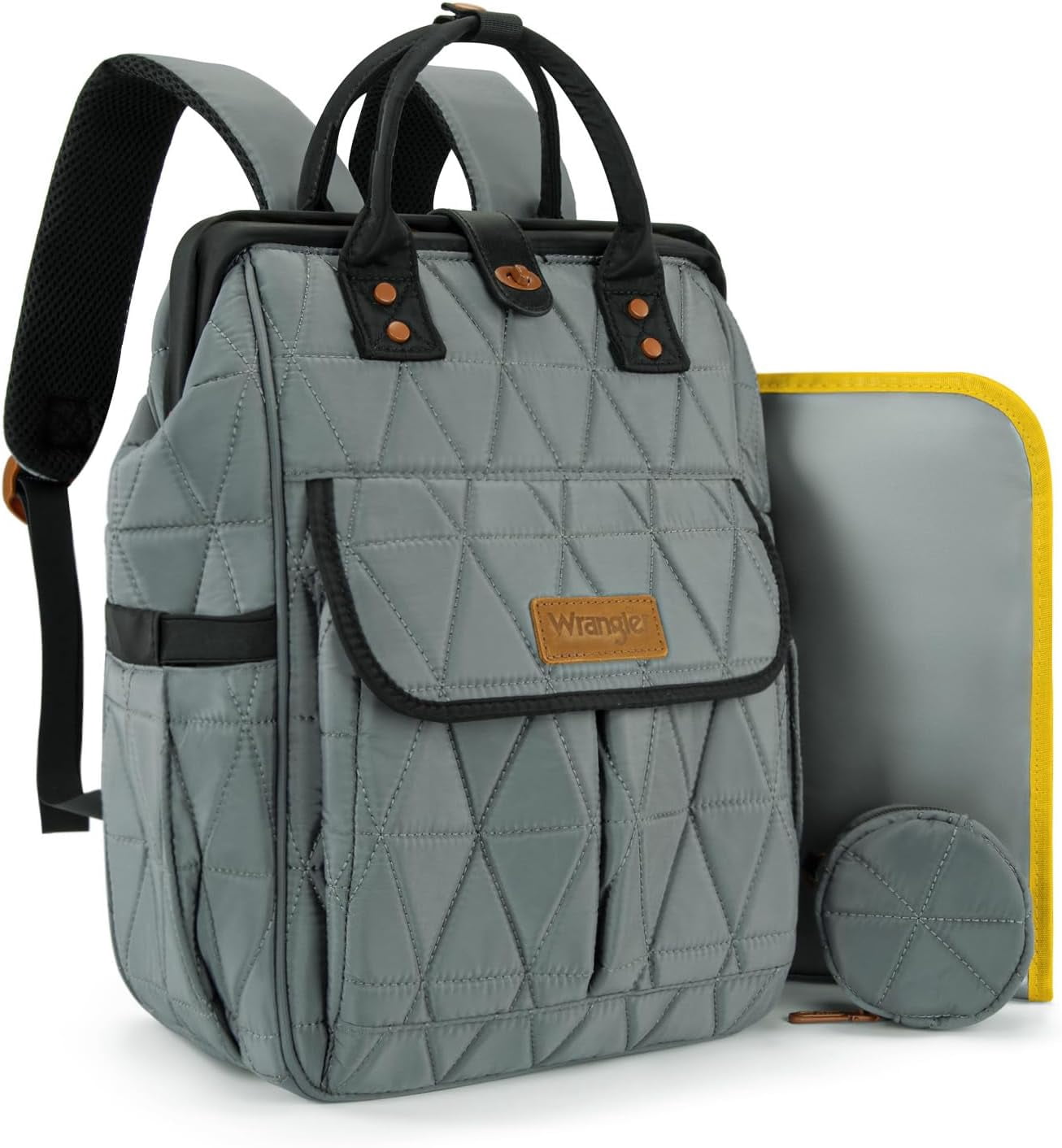 Wrangler Diaper Bag Backpack Baby Essentials Bag Quilted Travel Backpacks with Insulated Pockets, Portable Changing Pad, Stroller Straps, Pacifier Case