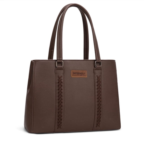 Wrangler Double Compartment Tote Bag for Women Whipstitch Handbag, Coffee