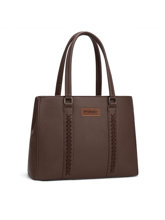 Wrangler Double Compartment Tote Bag for Women Whipstitch Handbag, Coffee