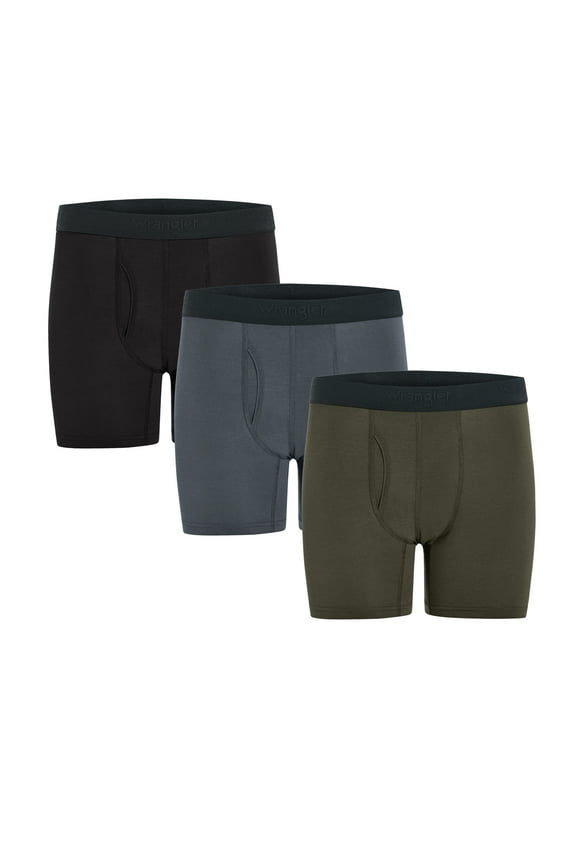 Dry Flex 6" Wool Boxer Brief Men's Underwear, Medium, Black/Turbulence/Ivy Green, 3-Pack