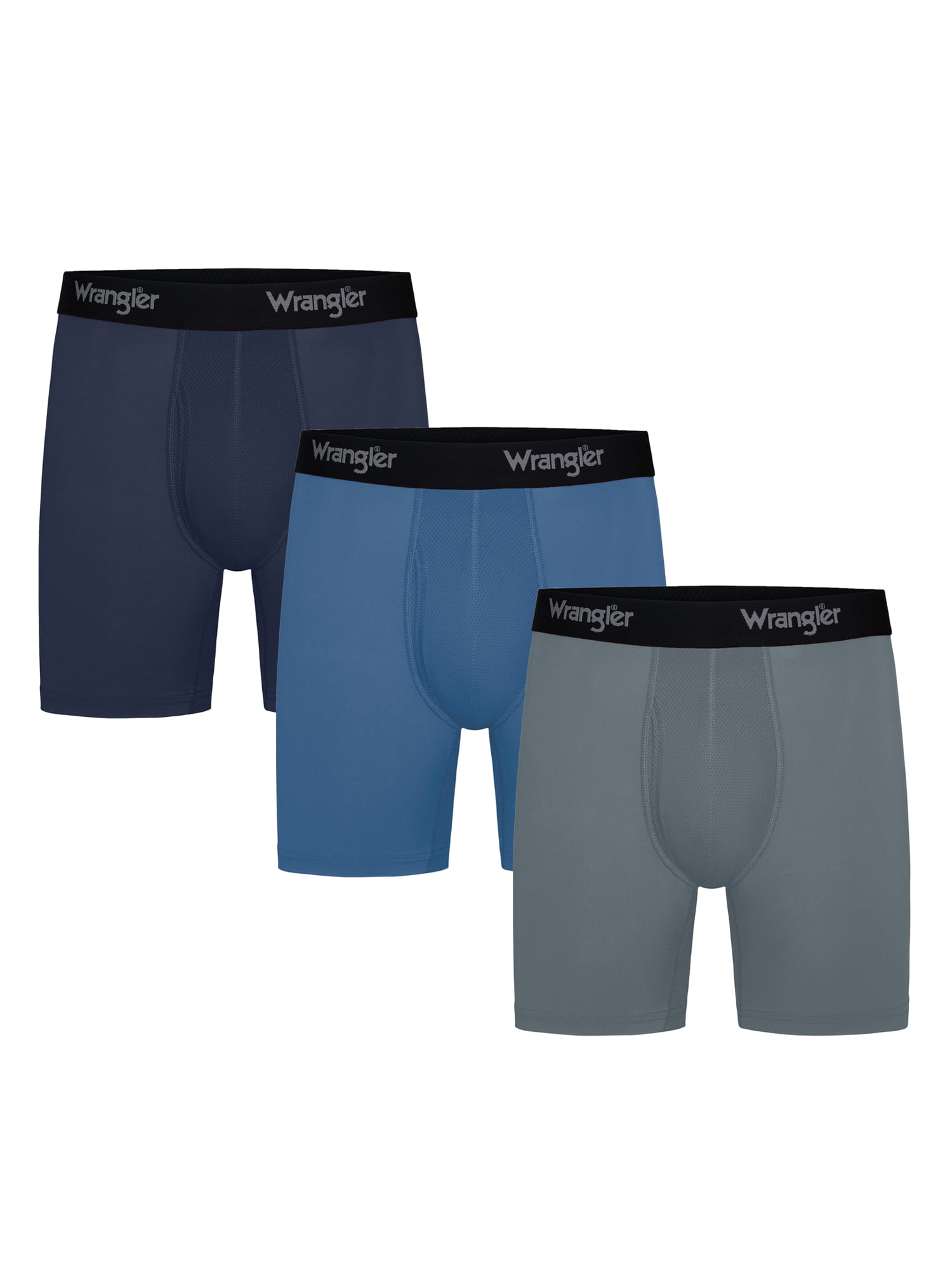 Wrangler Cool Carpenter 6" Boxer Briefs Men's Underwear, Medium, Federal Blue/Navy/Charcoal, 3-Pack