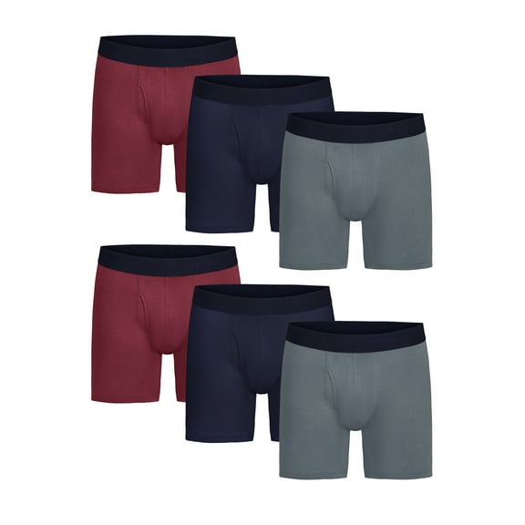 Wrangler Dry Flex 6" Boxer Brief Men's Underwear, Small, Tibetan Red/Navy/Charcoal, 3-Pack