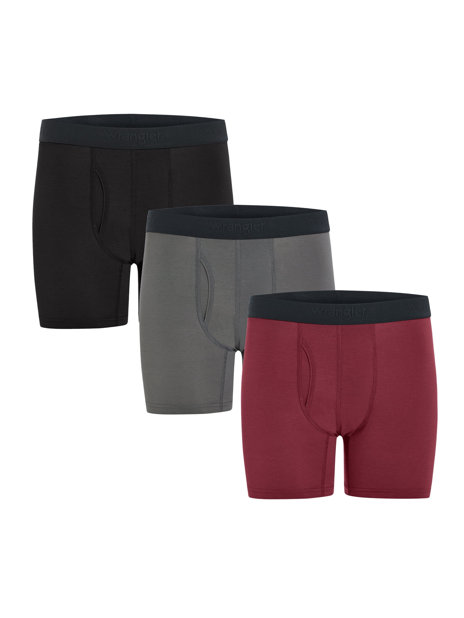 Wrangler Dry Flex 6" Wool Boxer Brief Men's Underwear, 2XL, Tibetan Red/Black/Charcoal, 3-Pack