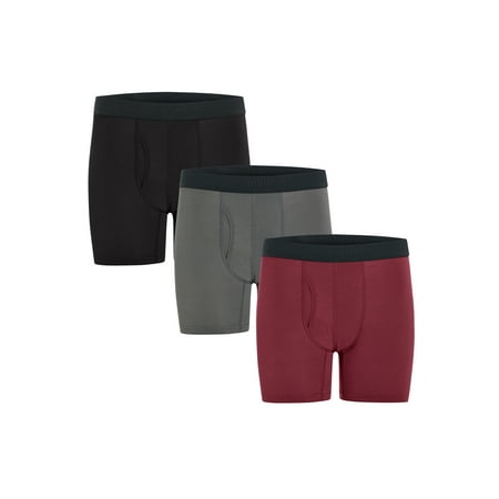 Wrangler Dry Flex 6" Wool Boxer Brief Men's Underwear, 2XL, Tibetan Red/Black/Charcoal, 3-Pack