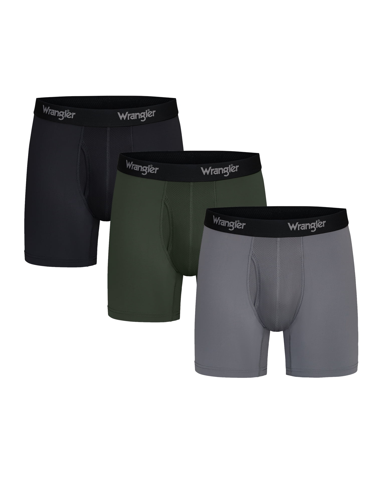 Wrangler Cool Carpenter 6" Boxer Briefs Men's Underwear, 3XL, Black/Duffle Green/Charcoal, 3-Pack