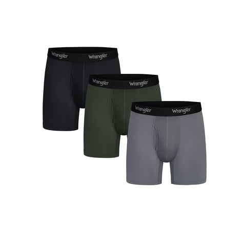 Cool Carpenter 6" Boxer Briefs Men's Underwear, Small, Black/Duffle Green/Charcoal, 3-Pack