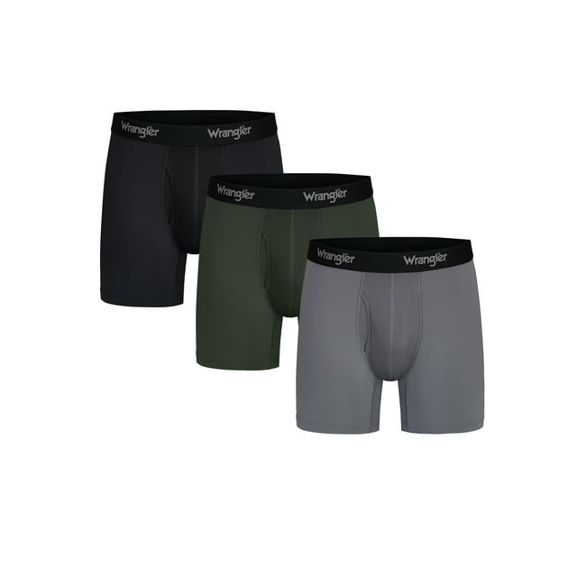 Wrangler Cool Carpenter 6" Boxer Briefs Men's Underwear, Large, Black/Duffle Green/Charcoal, 3-Pack