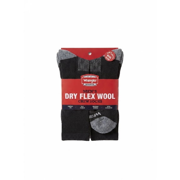 Wrangler Wool Blend Work Socks for Men, Size 6-12, Black, 6 Pairs