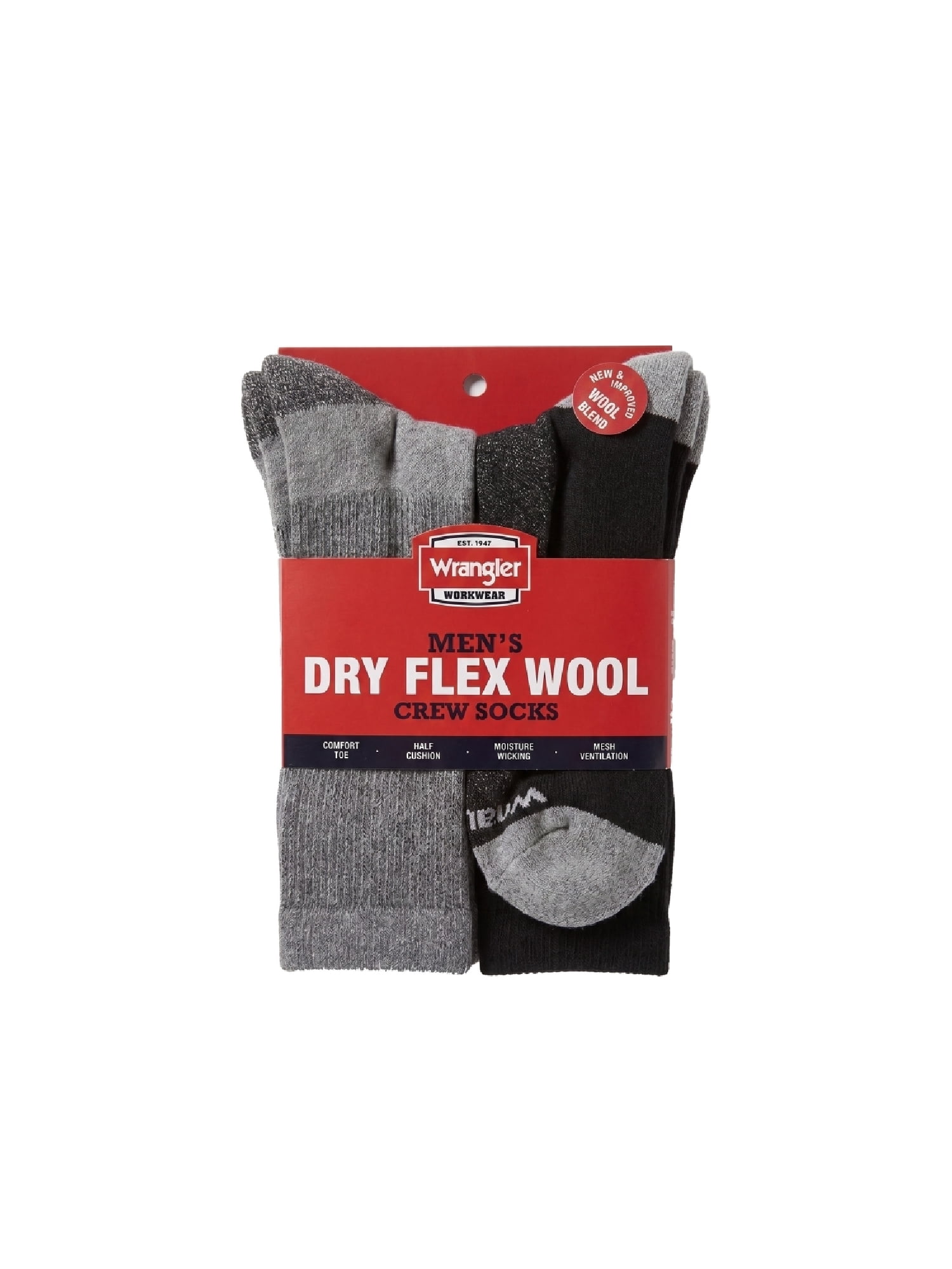 Wrangler Wool Blend Work Socks for Men, Size 6-12, Charcoal/Black, 6 Pairs