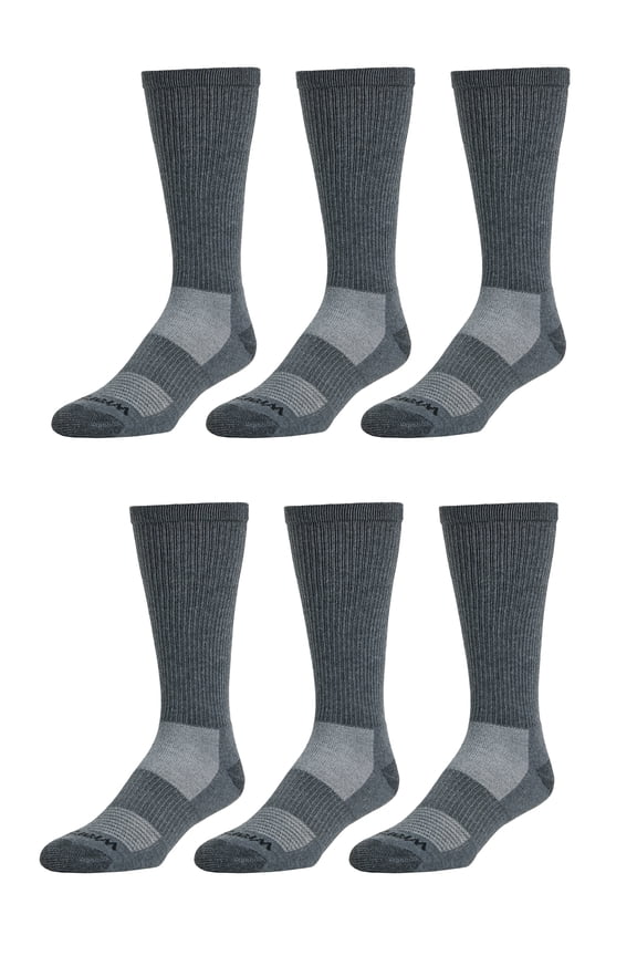 Wool Blend Work Socks for Men, Size 6-12, Charcoal, 6 Pairs