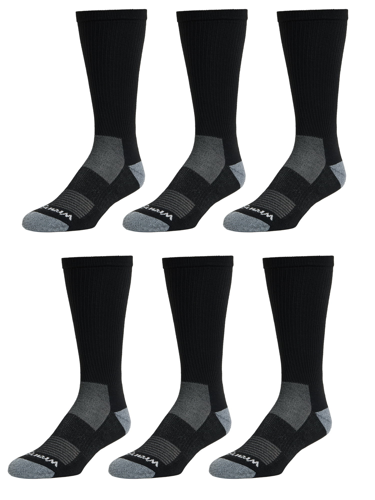 Wrangler Wool Blend Work Socks for Men, Size 6-12, Black, 6 Pairs