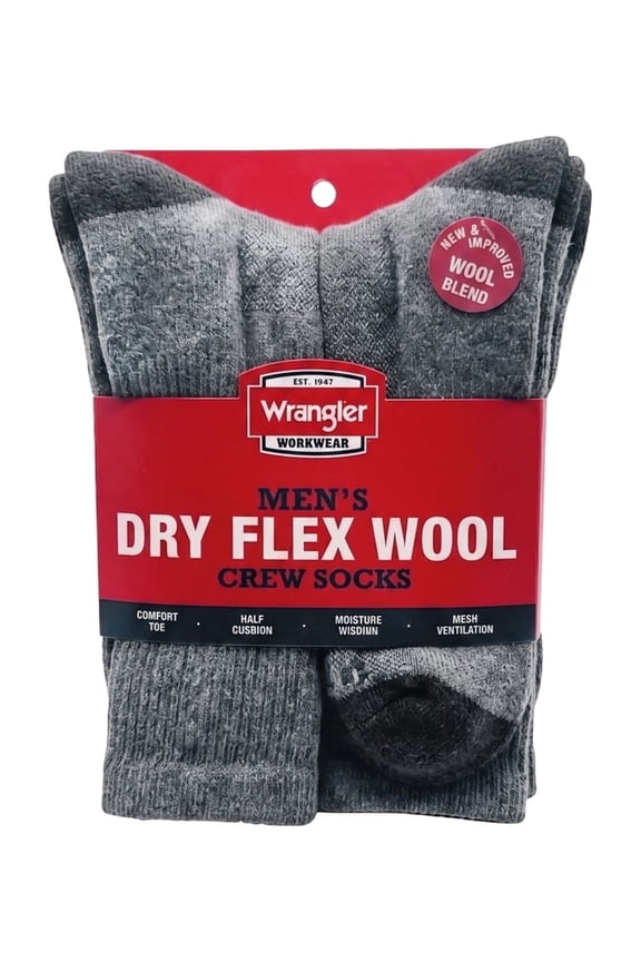 Wool Blend Work Socks for Men, Size 6-12, Charcoal, 6 Pairs