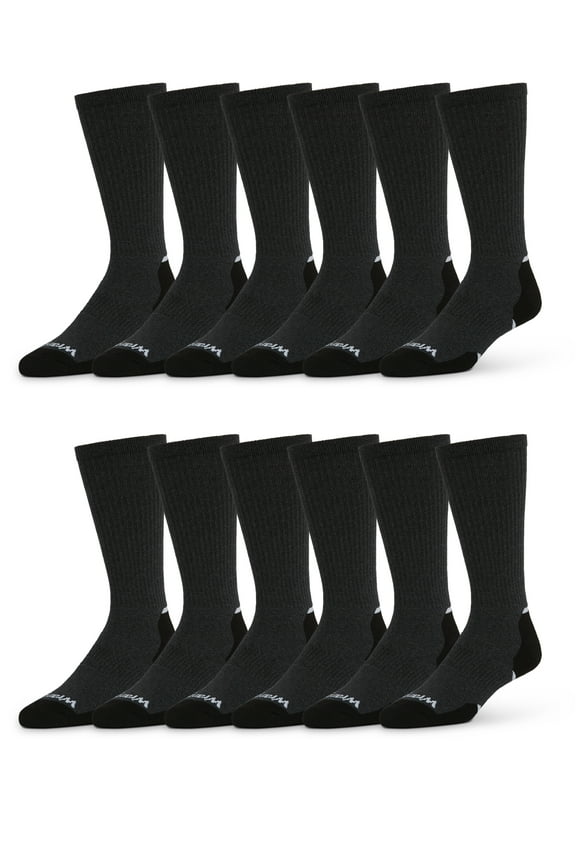Essential Cool Comfort Cushion Crew Socks for Men, 6-12, Charcoal Heather/Black, 12-Pack