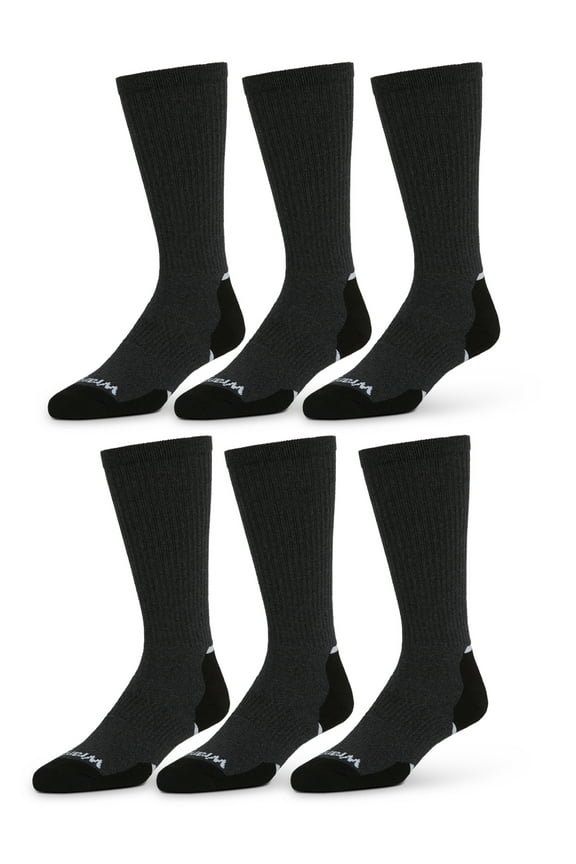 Essential Cool Comfort Full-Cushion Crew Socks for Men, 6-12, Charcoal Heather/Black, 6-Pack