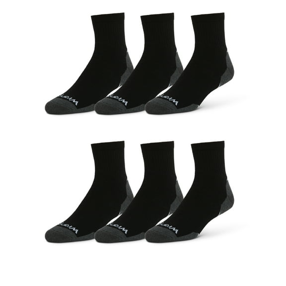 Wrangler Essential Cool Comfort Men’s Quarter Socks, Full-Cushion Crew Socks, 6-12, Black, 6-Pack