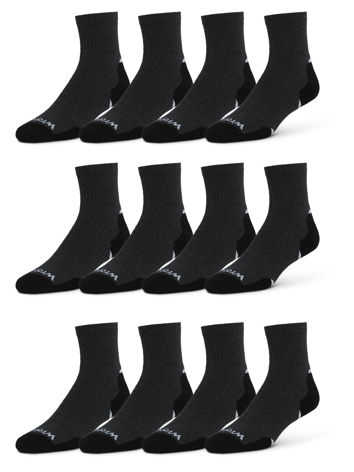 Wrangler Essential Cool Comfort Men’s Full-Cushion Quarter Socks, 6-12, Charcoal Heather, 12-Pack