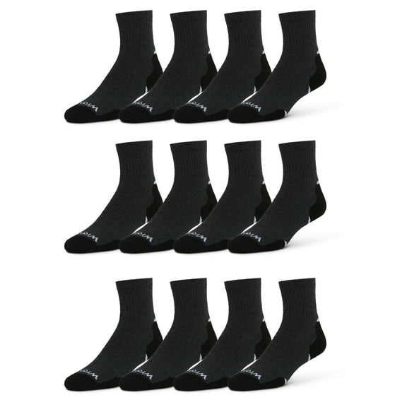 Wrangler Essential Cool Comfort Men’s Full-Cushion Quarter Socks, 6-12, Charcoal Heather, 12-Pack
