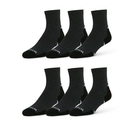Wrangler Essential Cool Comfort Men’s Full-Cushion Quarter Socks, 6-12, Charcoal Heather, 6-Pack