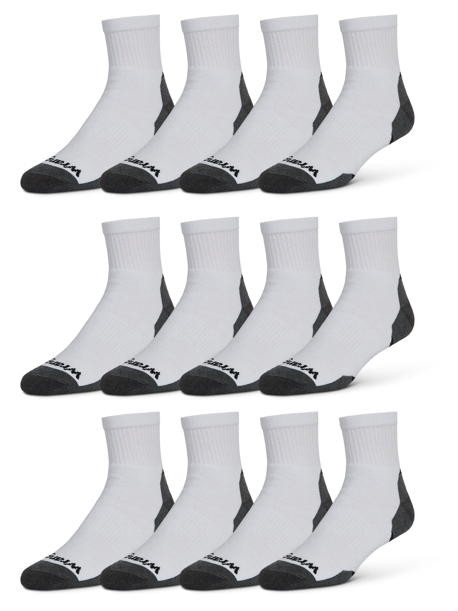 Wrangler Essential Cool Comfort Men’s Quarter Socks, Full-Cushion Crew Socks, 6-12, White, 12-Pack