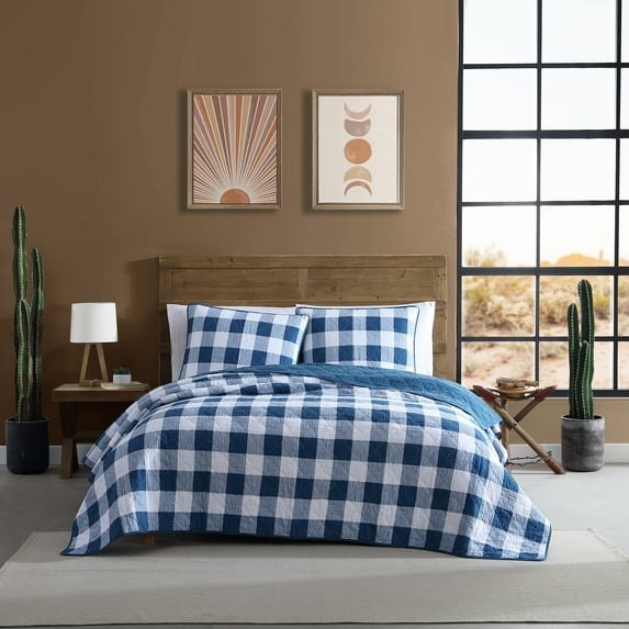 Wrangler Flagstaff Check Blue King Quilt Set