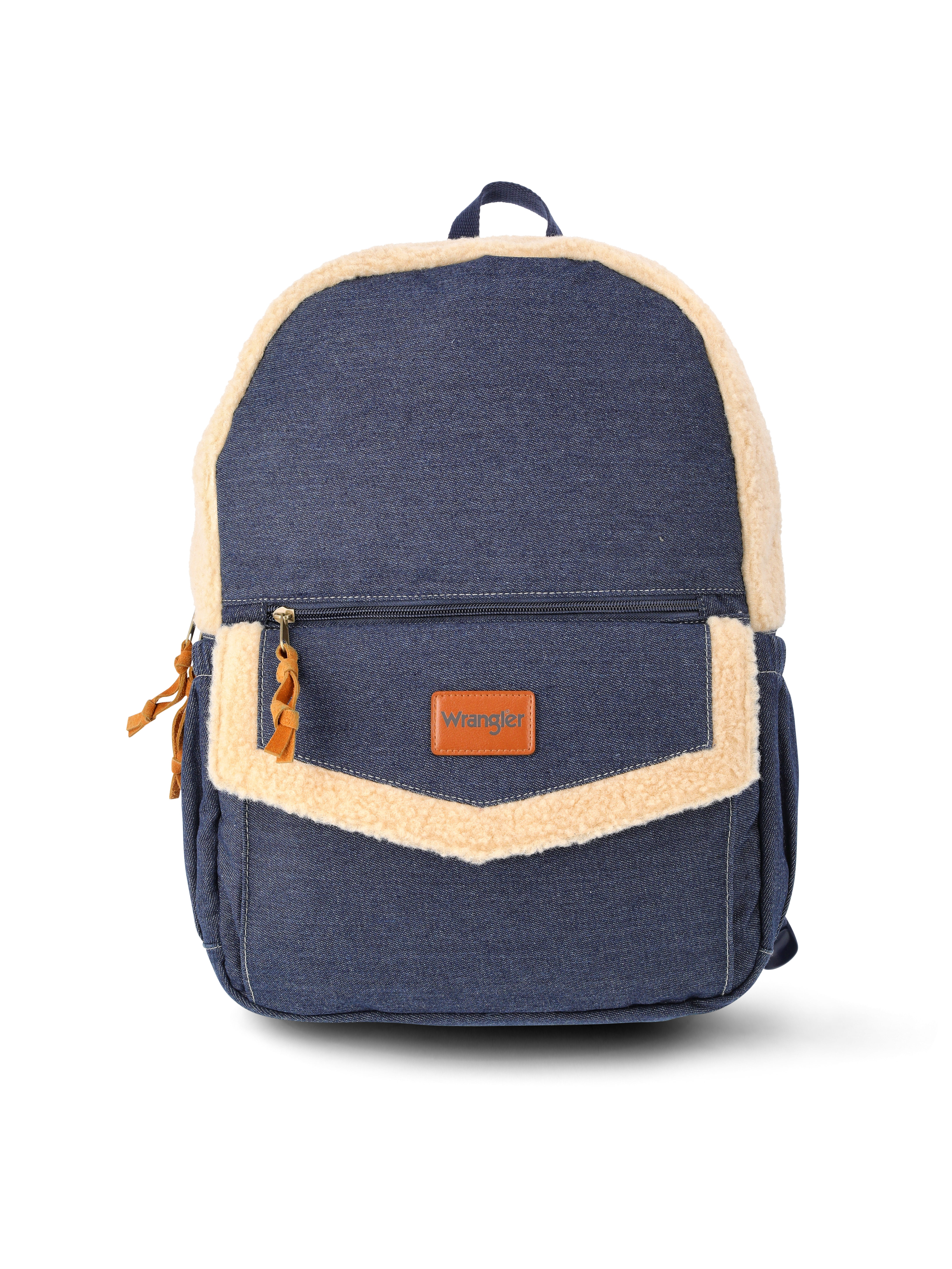 Wrangler Men’s and Women’s Denim and Shearling 17" Laptop Backpack, Blue