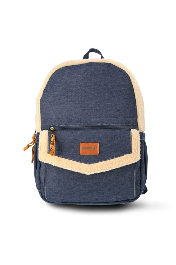 Men’s and Women’s Denim and Shearling 17" Laptop Backpack, Blue