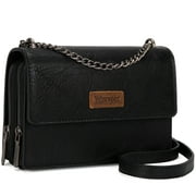 Wrangler Flap CrossBody Purse for Women Small Shoulder Bag with Chain Strap, Black
