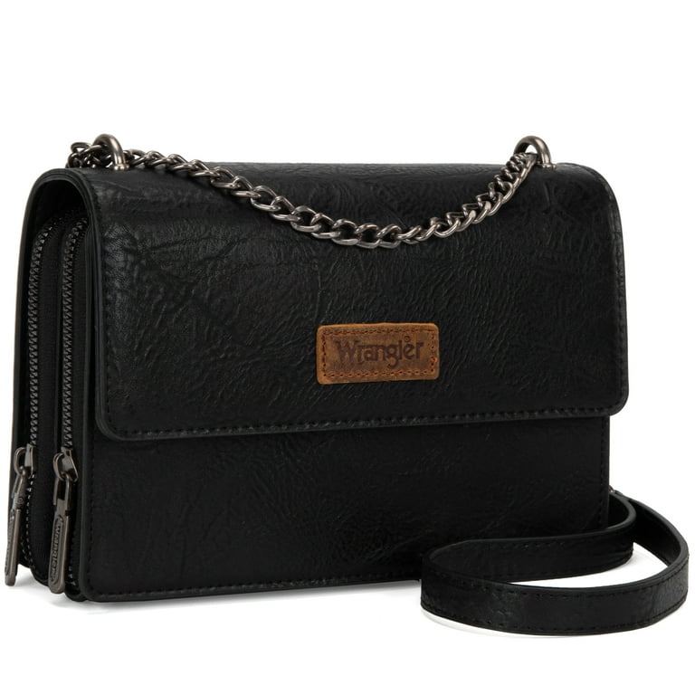 Montana West Wrangler Flap Crossbody Purse for Women Small Shoulder Bag with Chain Strap, Black, Women's