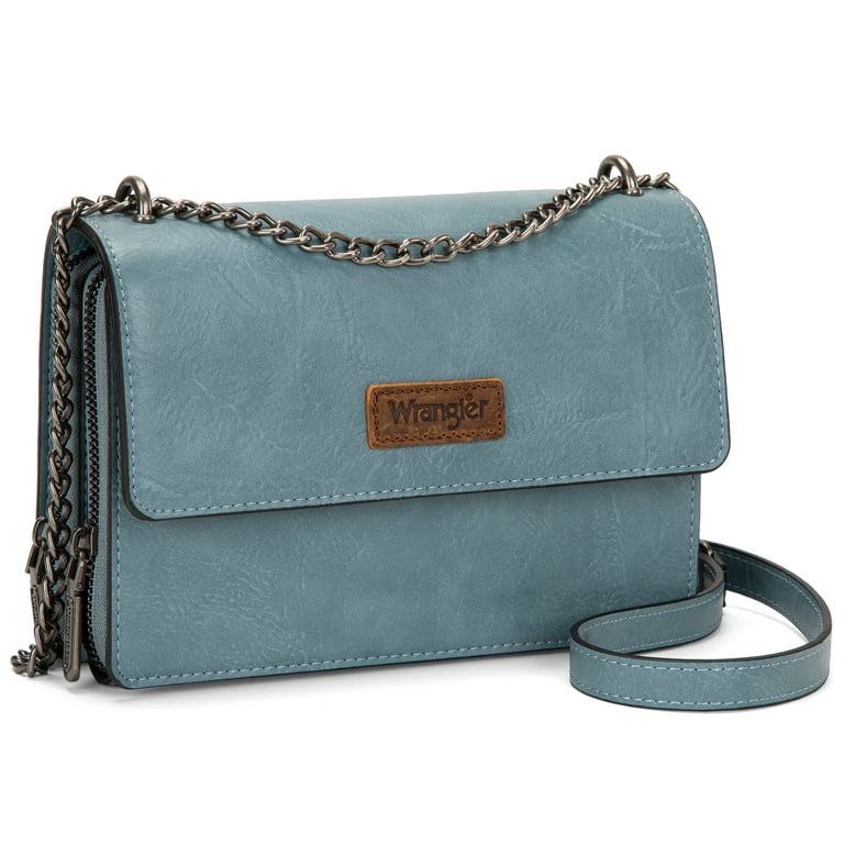 Wrangler Flap CrossBody Purse for Women Small Shoulder Bag with Chain Strap,  Jean 