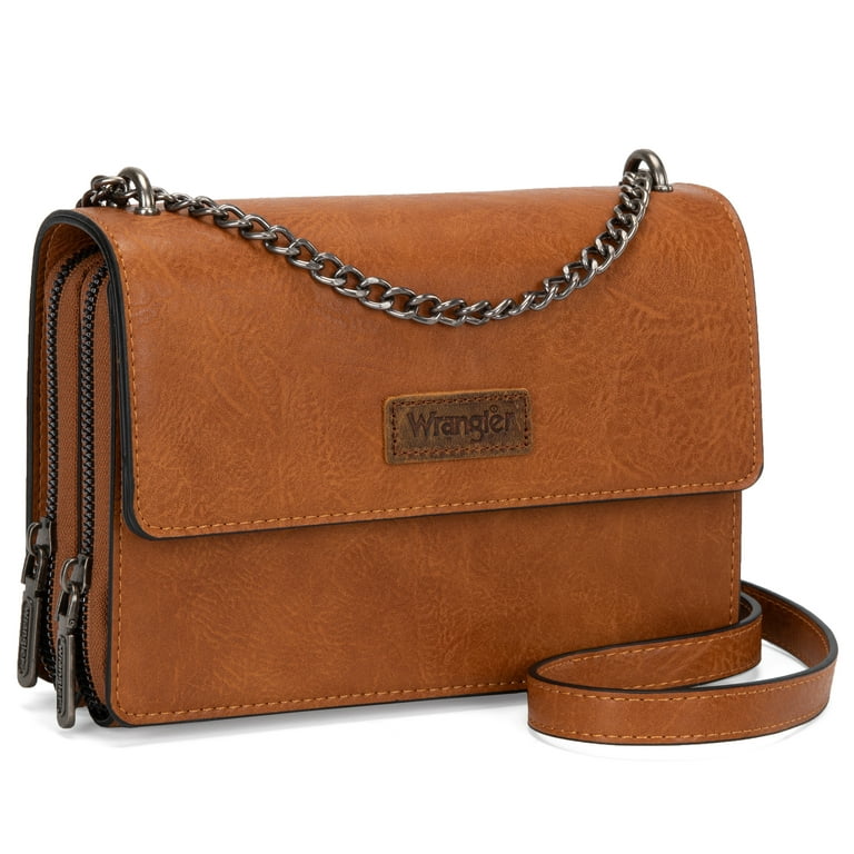 Montana West Wrangler Flap Crossbody Purse for Women Small Shoulder Bag with Chain Strap, Light Brown, Women's