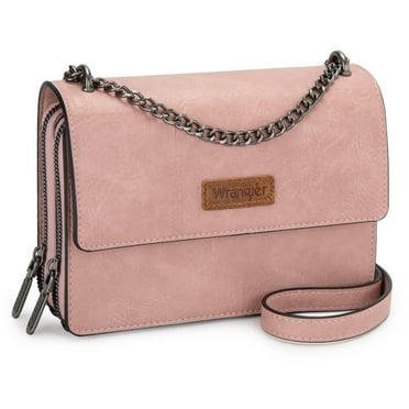 Wrangler Flap CrossBody Purse for Women Small Shoulder Bag with Chain Strap, Pink