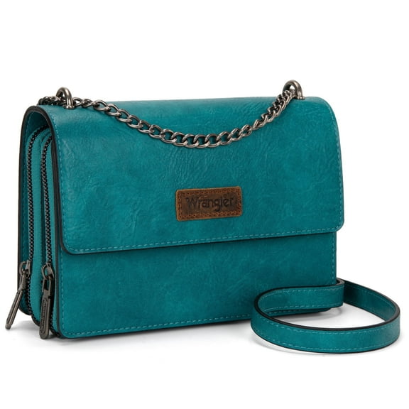 Wrangler Flap CrossBody Purse for Women Small Shoulder Bag with Chain Strap, Turquoise