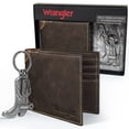 thumbnail image 1 of Wrangler Genuine leather Wallet for Men, Men's Bifold Keychain Wallet, Slim Minimalist Small Wallet with Clear ID Window , Gift Set, Perfect Fathers Day Gifts for Dad, 1 of 8