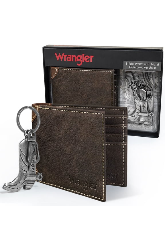 Genuine leather Wallet for Men, Men's Bifold Keychain Wallet, Slim Minimalist Small Wallet with Clear ID Window , Gift Set, Perfect Fathers Day Gifts for Dad