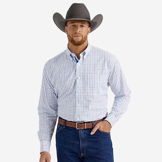Wrangler George Strait Blue/white Plaid - Mens Shirt - 112344870