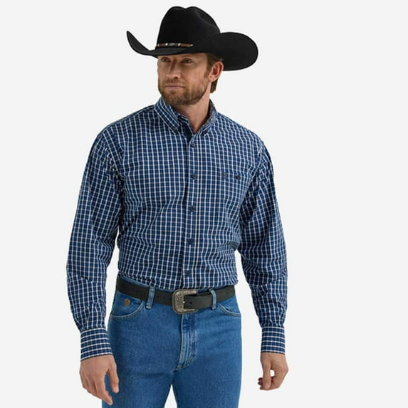 Wrangler George Strait Dark Blue Plaid - Mens Shirt - 112356593